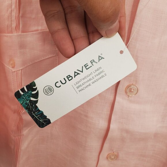 Cubavera 100% Linen Short Sleeve Button-Down Guayabera Shirt Men Size XL NWT - Picture 6 of 14